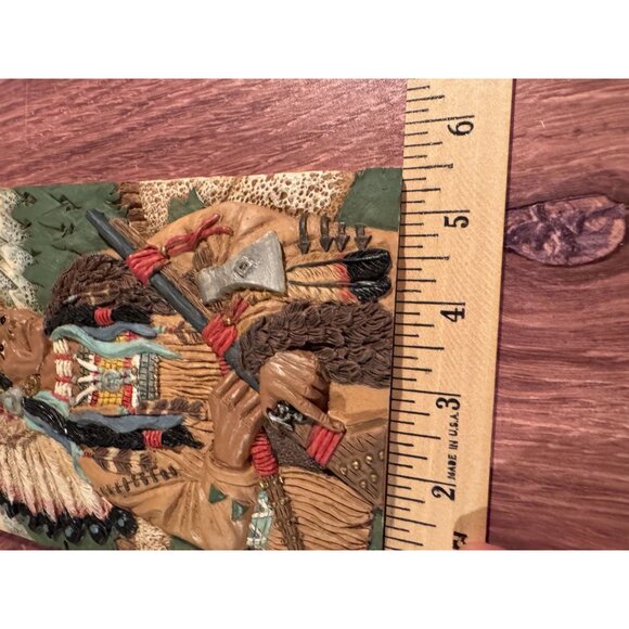 🖼️ Native American 3D Ceramic Wall Art – Warrior with Headdress‎ & Tomahawk - Picture 5 of 13